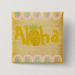 Badge Carré 5 Cm Ananas Rustique Aloha