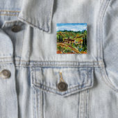 BADGE CARRÉ 5 CM ANCIENNE FERME EN CHIANTI -TOSCANE (En situation)