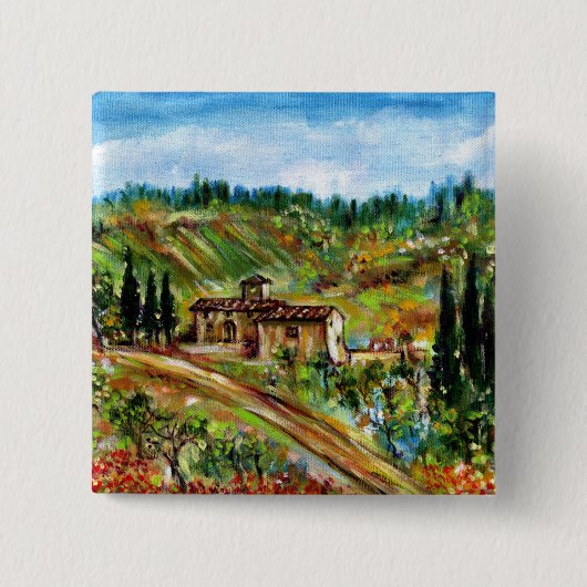 BADGE CARRÉ 5 CM ANCIENNE FERME EN CHIANTI -TOSCANE (Devant)