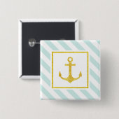 Badge Carré 5 Cm Ancre Parties scintillant Preppy Nautical Stripes  (Devant & derrière)
