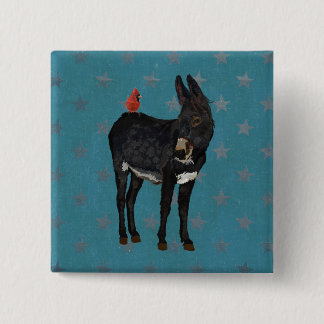 Badge Carré 5 Cm ÂNE d'INDIGO et bouton CARDINAL