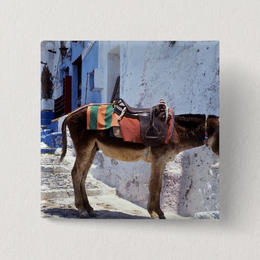 Badge Carré 5 Cm Âne, Fira Santorini, Grèce (Devant)