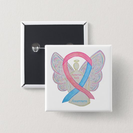 Badge Carré 5 Cm Ange de sensibilisation à la naissance prématurée  (Devant & derrière)