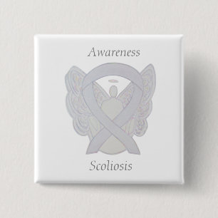 Badge Carré 5 Cm Ange de sensibilisation à la Scoliose Blanc Ruban