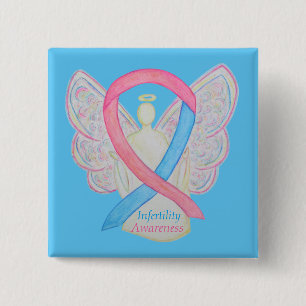 Badge Carré 5 Cm Ange de sensibilisation à l'infertilité rose et bl