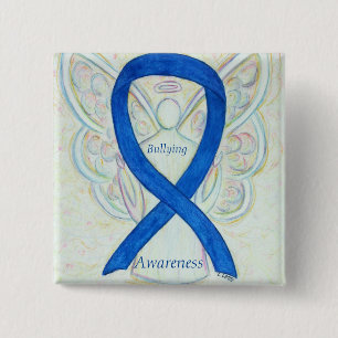 Badge Carré 5 Cm Ange de sensibilisation à l'intimidation Bleu Ruba