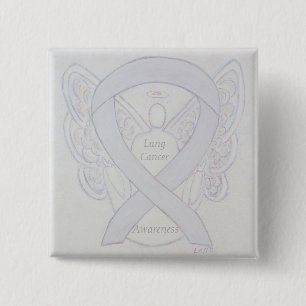 Badge Carré 5 Cm Ange de sensibilisation au cancer du poumon Ribbon