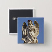 Badge Carré 5 Cm Ange en pierre regardant en bas de la statue à (Devant & derrière)