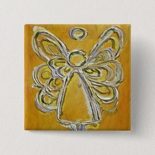 Badge Carré 5 Cm Ange gardien jaune bouton personnalisé pour les fê