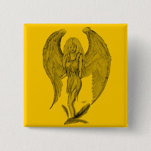 Badge Carré 5 Cm Angel Design noir et jaune