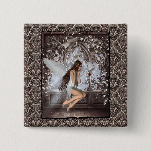 Badge Carré 5 Cm Angel gothique et sa colombe (Devant)