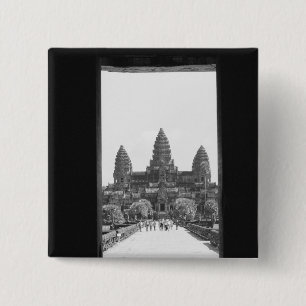 Badge Carré 5 Cm Angkor Cambodge, Vue de la porte d'Angkor Wat 2