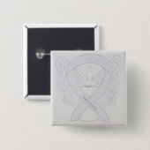 Badge Carré 5 Cm Angle de sensibilisation à l'adoption Ruban blanc  (Devant & derrière)