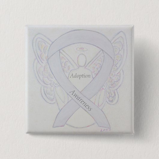 Badge Carré 5 Cm Angle de sensibilisation à l'adoption Ruban blanc (Devant)