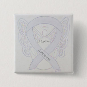Badge Carré 5 Cm Angle de sensibilisation à l'adoption Ruban blanc 