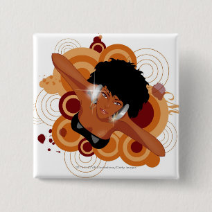 Badge Carré 5 Cm Angle d'une femme appréciant la musique avec des