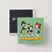 Badge Carré 5 Cm Animaniacs | Yakko, Dot et Wakko debout (Devant & derrière)