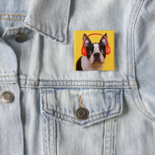 Badge Carré 5 Cm Animaux de bébés cutest Casques Terrier de Bosto