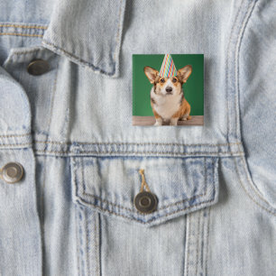 Badge Carré 5 Cm Animaux de bébés cutest   Corgi Anniversaire Chiot