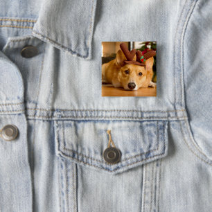 Badge Carré 5 Cm Animaux de bébés cutest Corgi Christmas Reindeer