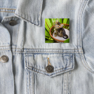 Badge Carré 5 Cm Animaux de bébés cutest Kitten dans le panier