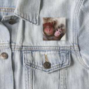 Badge Carré 5 Cm Animaux de bébés cutest   Singe des neiges