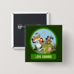 Badge Carré 5 Cm Animaux mignons de la forêt aiment la course de de