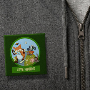 Badge Carré 5 Cm Animaux mignons de la forêt aiment la course de de