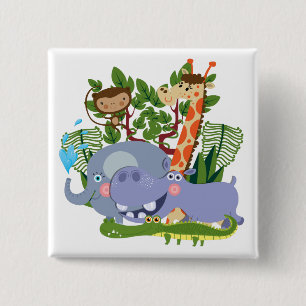 Badge Carré 5 Cm Animaux mignons de safari