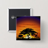 Badge Carré 5 Cm Animaux sauvages sur Savannah Sunset Button (Devant & derrière)