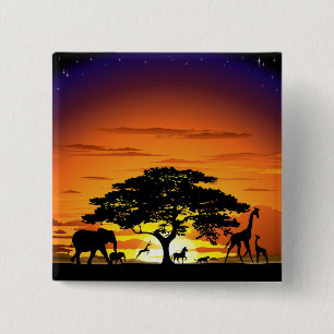 Badge Carré 5 Cm Animaux sauvages sur Savannah Sunset Button