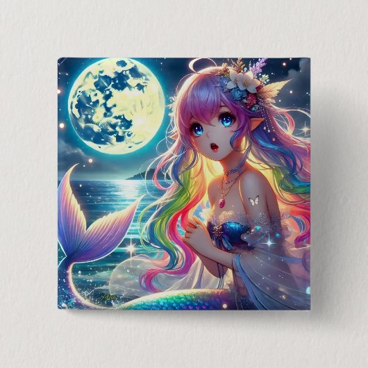 Badge Carré 5 Cm Anime Girl chanter Moonlight Pixie Rainbow Mermaid (Devant)