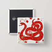 Badge Carré 5 Cm Année chinoise du serpent (Devant & derrière)