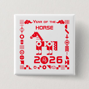 Badge Carré 5 Cm Année du cheval 2026