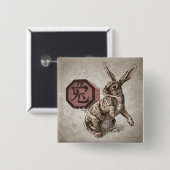 Badge Carré 5 Cm Année du lapin Zodiac chinois Art (Devant & derrière)