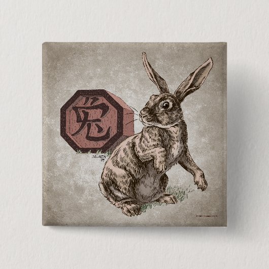 Badge Carré 5 Cm Année du lapin Zodiac chinois Art (Devant)