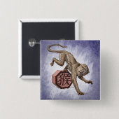 Badge Carré 5 Cm Année du singe Zodiaque chinois (Devant & derrière)