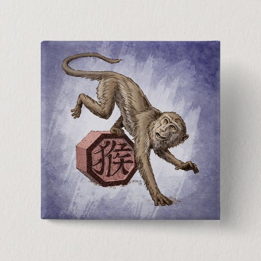 Badge Carré 5 Cm Année du singe Zodiaque chinois (Devant)