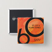 Badge Carré 5 Cm Anniversaire 60 ans Orange Décennie (Devant & derrière)