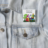 Badge Carré 5 Cm Anniversaire de enfant : Train de chenille (En situation)