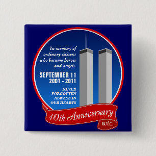 Badge Carré 5 Cm Anniversaire de Th des 11-10 septembre - héros et