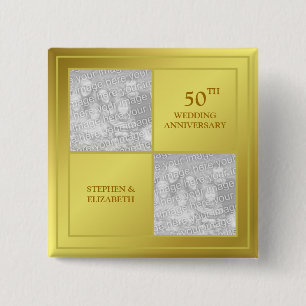 Badge Carré 5 Cm Anniversaire d'or de photo passée et présente