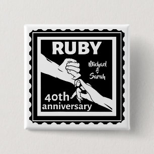 Badge Carré 5 Cm anniversaire du mariage de Ruby, main dans la main