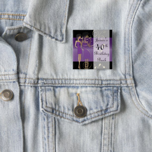 Badge Carré 5 Cm Anniversaire ou fête de bachelorette  Violet  Tex