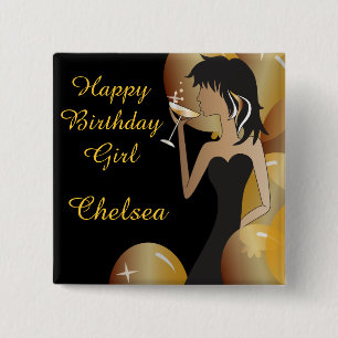 Badge Carré 5 Cm Anniversaire ou princesse Girl de diva de partie