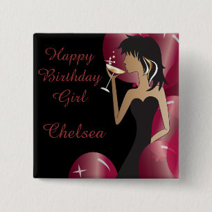Badge Carré 5 Cm Anniversaire ou princesse Girl de diva de partie