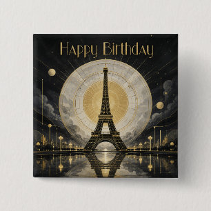 Badge Carré 5 Cm Anniversaire Paris Tour Eiffel Déco Or