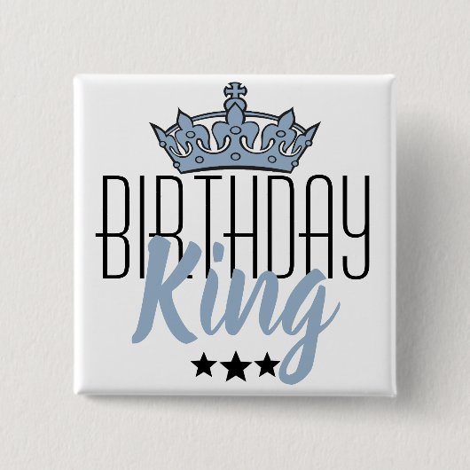 Badge Carré 5 Cm Anniversaire Roi et Couronne Bleue (Devant)