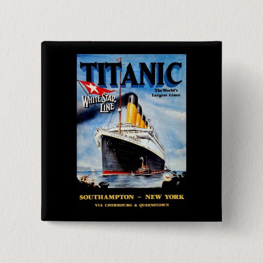 Badge Carré 5 Cm Annonce voyage Titanic RMS (Devant)