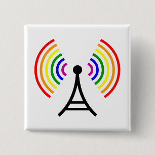 Badge Carré 5 Cm Antenne gaie de signal d'arc-en-ciel de Wifi